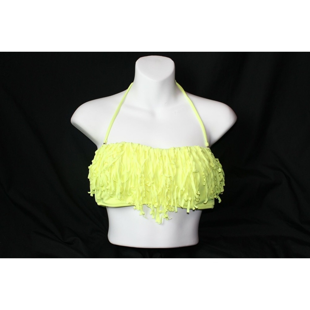 ✨2/$20Victoria's Secret Fringe Halter Bikini Swim Top Neon Yellow Size Medium - Picture 2 of 7